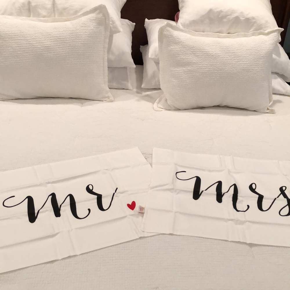 Rubies & Ribbons Mr. & Mrs Standard Pillow Cases With Red Embroidered Heart-New